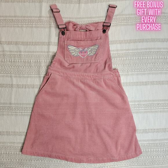 Hot Topic Pink Corduroy Heart Wings Overall Dress Size Small Cute Y2K Style - Picture 1 of 6